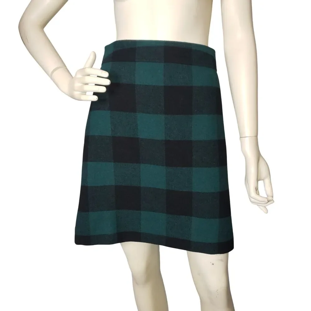 J. CREW Green Tartan Plain Wool Skirt Womens Size 14 NEW
